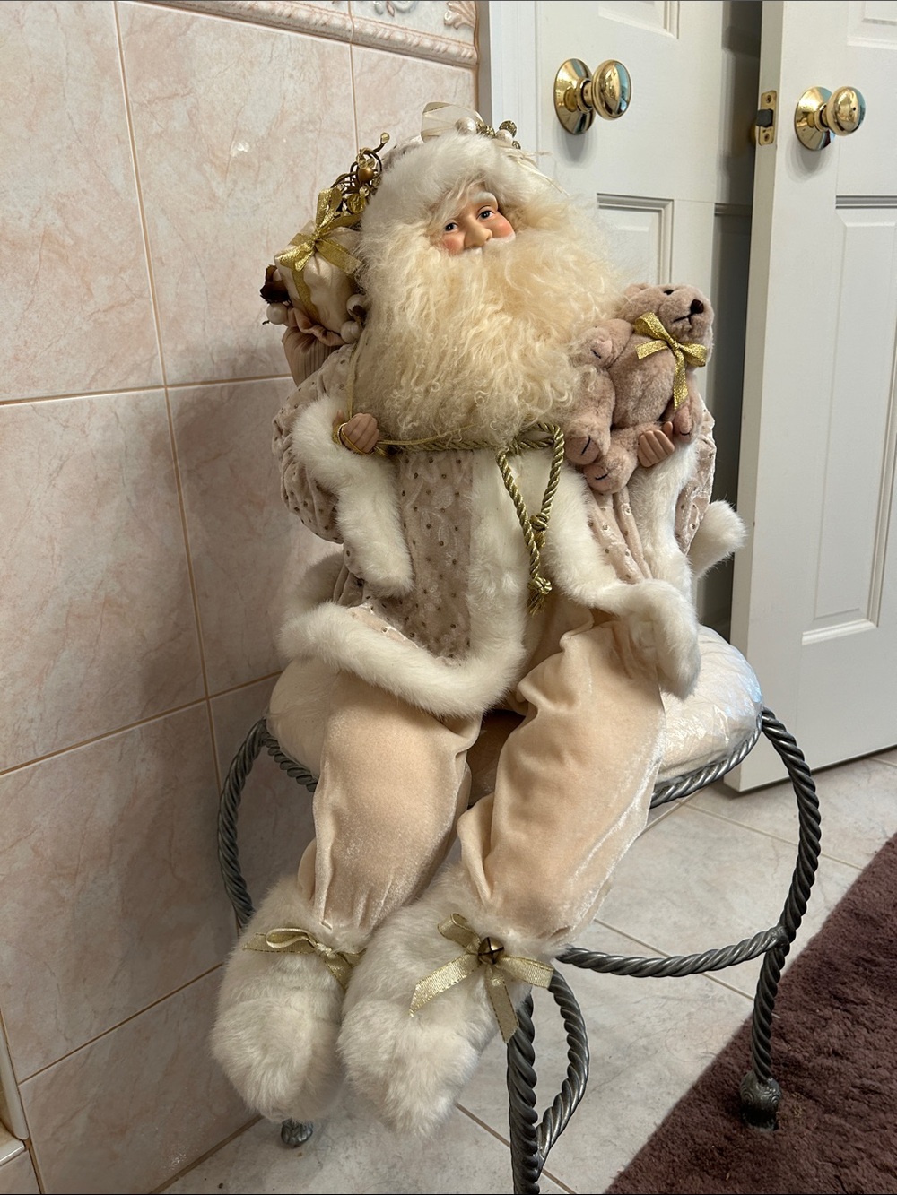 Plush Velvet & Faux Fur Beige Santa Doll